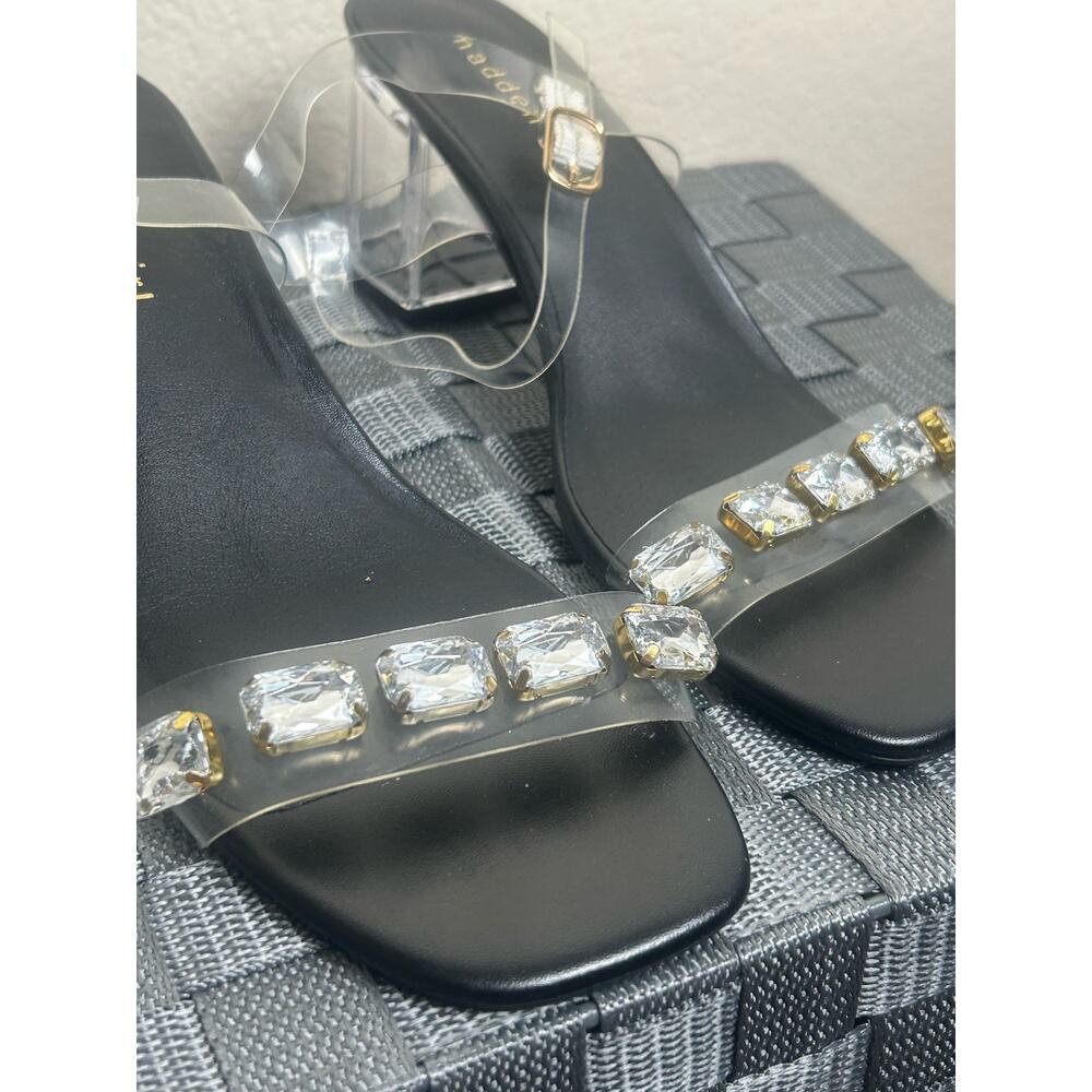 Madden Women's Size 6.5 Heels Clear Acrylic Block Heel Sandals Rhinestones - Picture 2 of 10